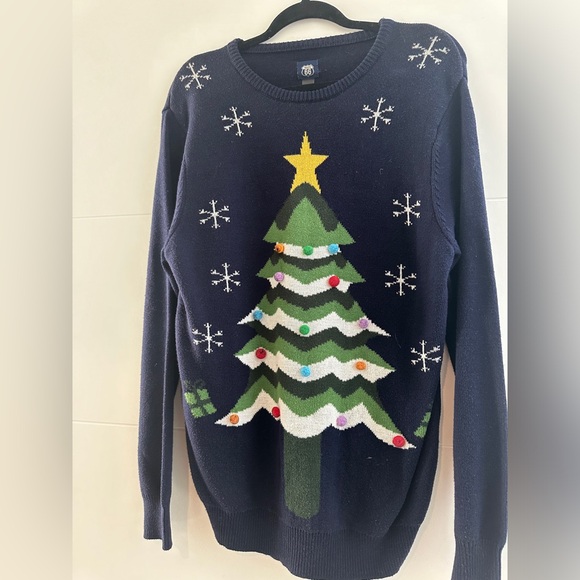 Route 66 Men’s Navy Festive Christmas Tree Holiday Ugly Sweater Party Winter M - Picture 8 of 11